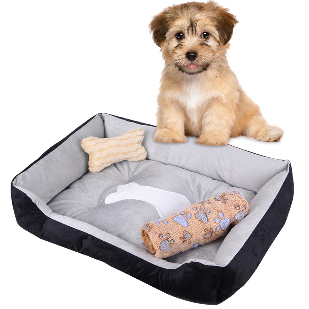 Изображение товара: Мягкая Лежанка для питомца, согревающая Лежанка, моющаяся мягкая плюшевая подушка с нескользящим дном, домик для собаки с одеялом подушка в виде кости