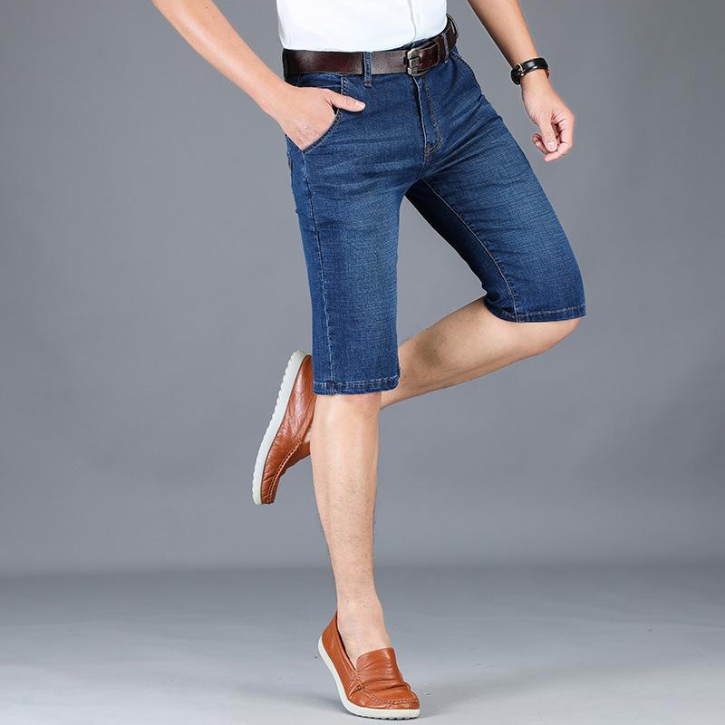 Изображение товара: Шорты мужские джинсовые однотонные, хлопок, средняя эластичность, повседневные облегающие, до колен, мягкие простые, лето 2019
