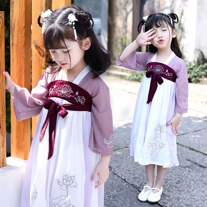 Изображение товара: Танцевальный Костюм ханфу для девочек, традиционный старинный китайский праздничный наряд, народное платье, детское сказочное платье Тан, китайские танцевальные костюмы SL1001