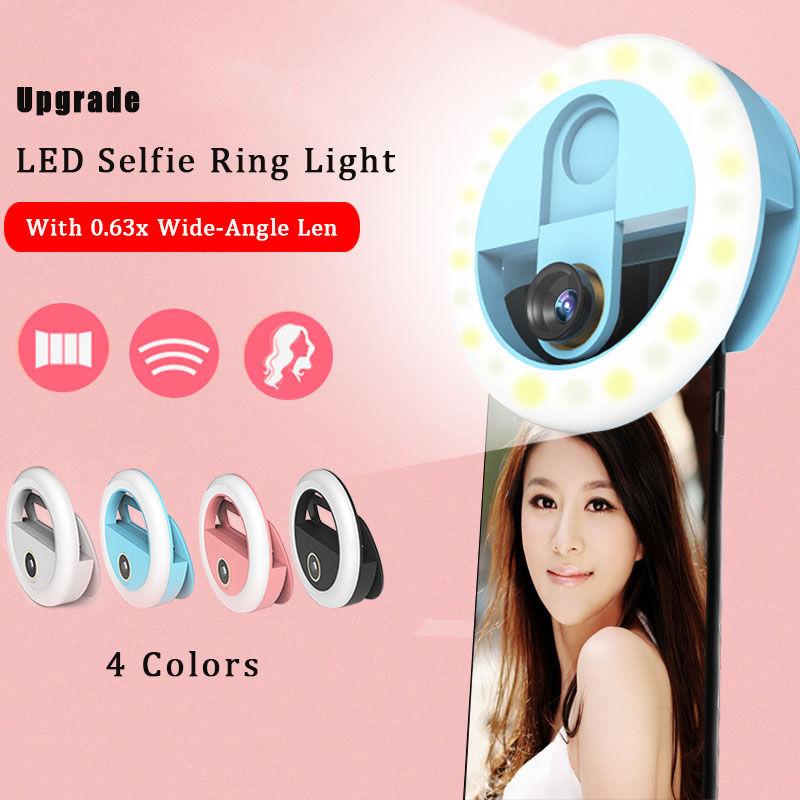 Изображение товара: Светодиодный кольцевой светильник для селфи, кольцевая лампа для фотографии с телефона, кольцевой светильник для селфи, кольцевой светильник для youtube для iphone, деформирующийся широкоугольный объектив 0,63x