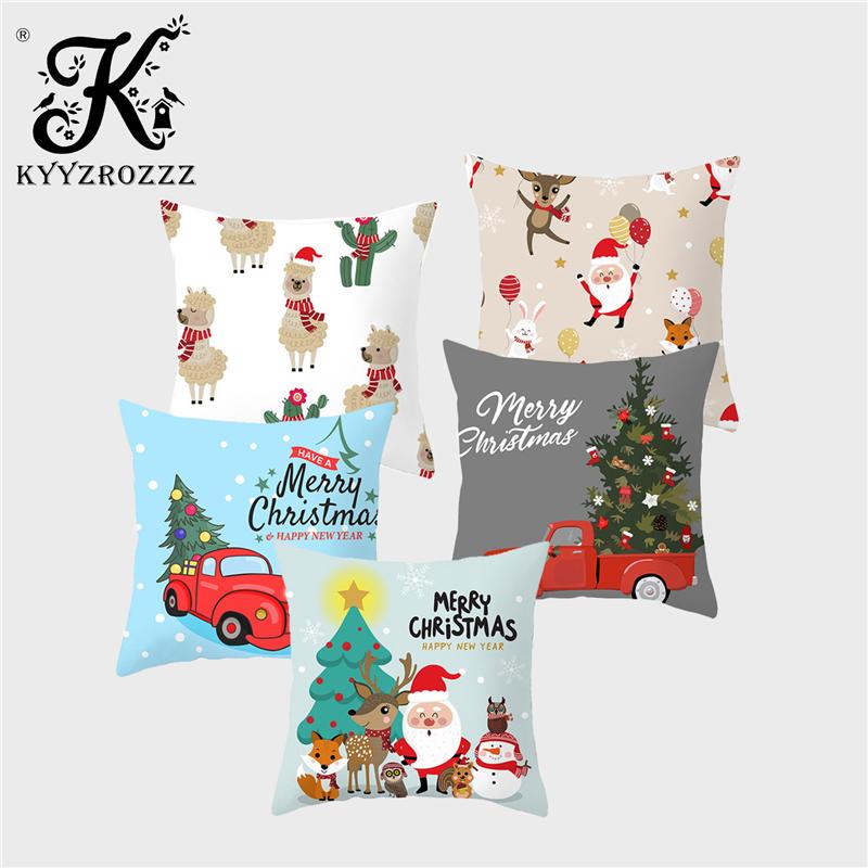 Изображение товара: Набор подушек для рождественских украшений, с изображением Санта-Клауса, оленя, рождественской елки, фламинго, полиэфирная наволочка для детской комнаты, 45 см