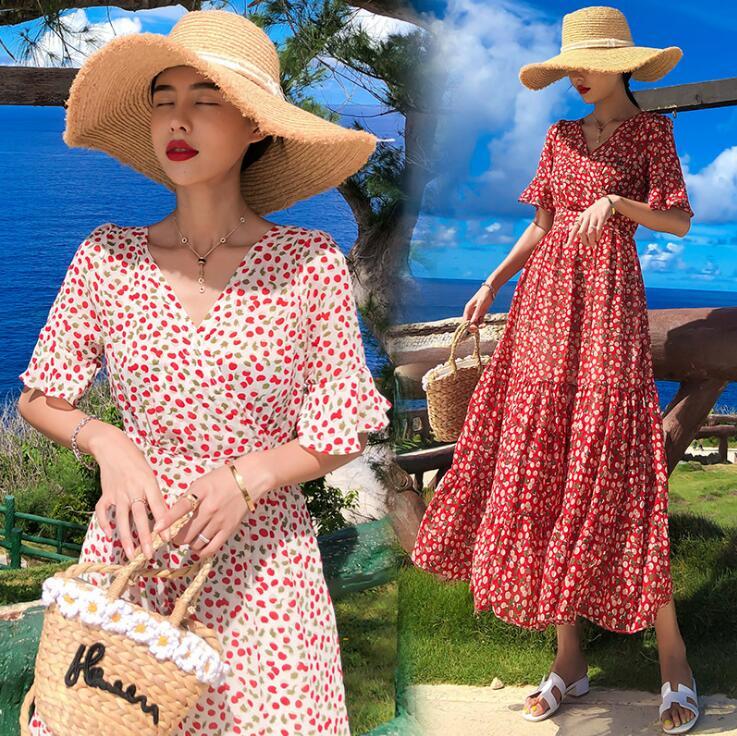 Изображение товара: Женское винтажное платье с цветочным принтом Artfeel, шифоновое пляжное облегающее платье миди в стиле бохо для отдыха, 2 цвета
