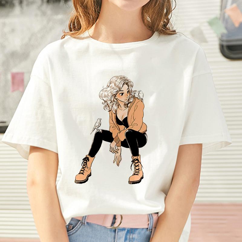Изображение товара: Персональная женская футболка с принтом для девочек, новая летняя футболка, женские топы, одежда, футболка, Женская Футболка Harajuku, тонкая секция, хипстерские футболки