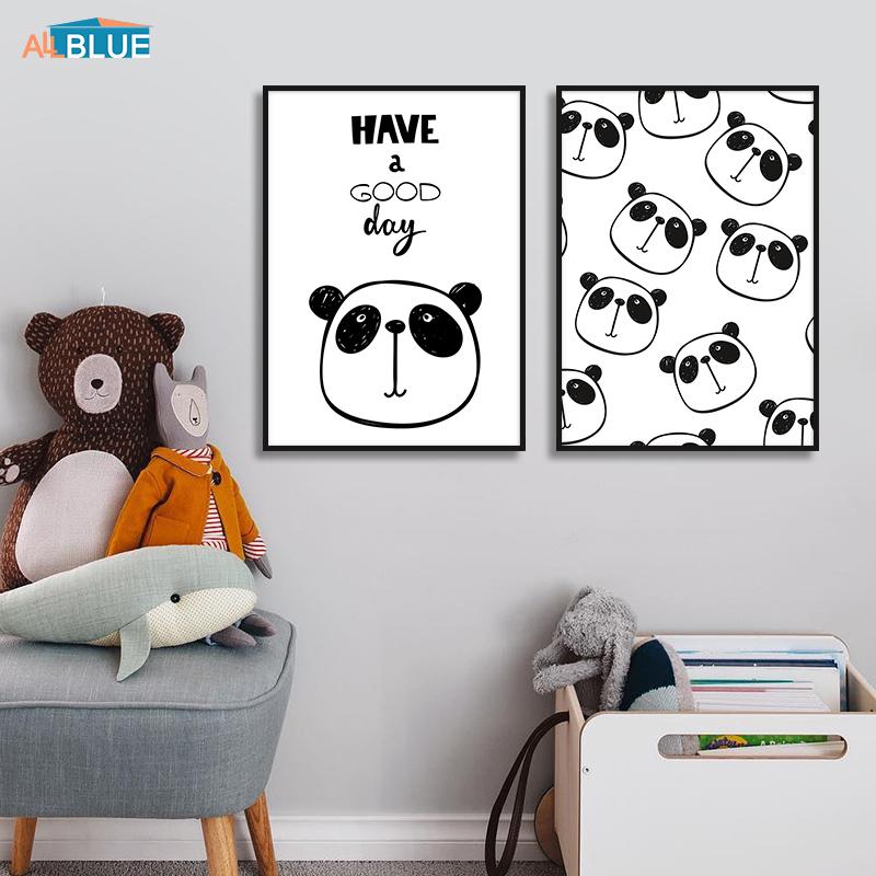 Изображение товара: Милые панды настенные художественные картины на холсте Черно-белые Мультяшные скандинавские постеры и принты, декоративные картины для детской комнаты, спальни