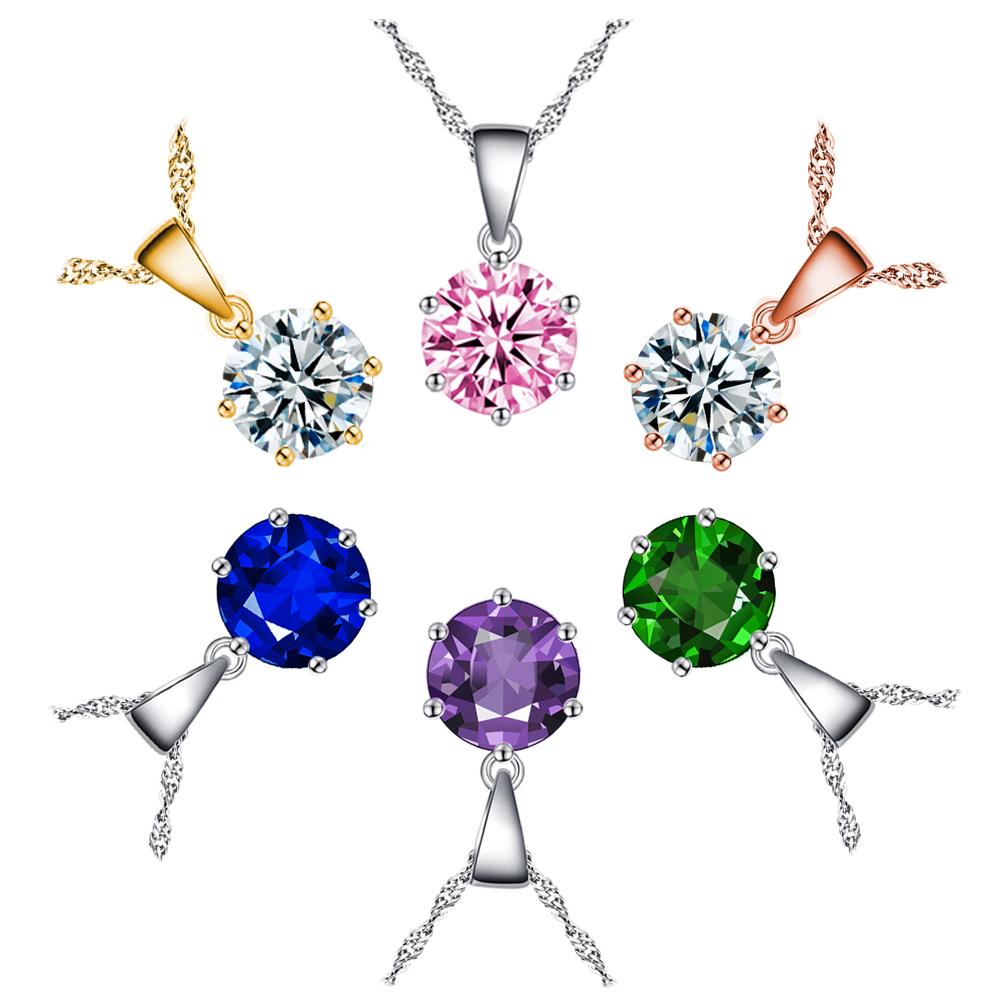 Изображение товара: Ожерелье-чокер женское с круглым кристаллом, модное ювелирное изделие с кулоном из циркония ААА, зеленого, фиолетового, синего, розового цветов, аксессуар