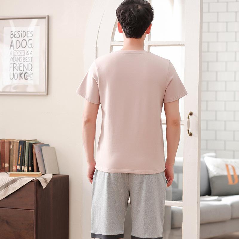 Изображение товара: Мужские хлопковые летние новые корейские удобные дышащие шорты с короткими рукавами тонкие повседневные пижамные комплекты пижамный комплект Мужская пижама