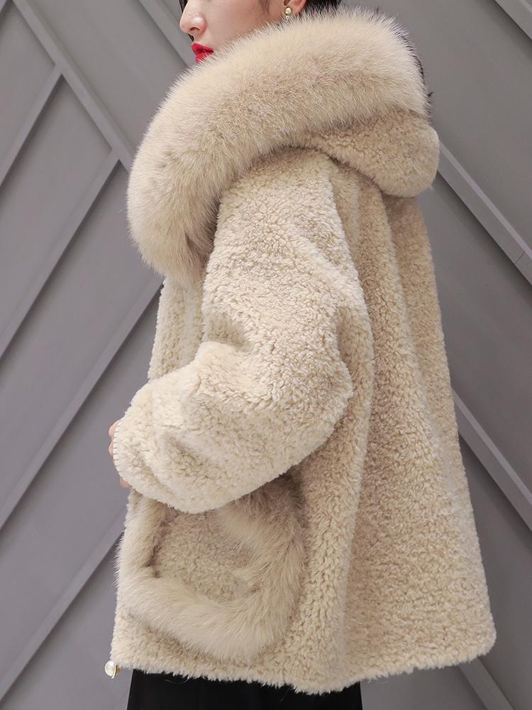Изображение товара: Женская Шуба с карманами из меха альпаки, шуба из натурального меха и кожи с капюшоном, новинка 2019