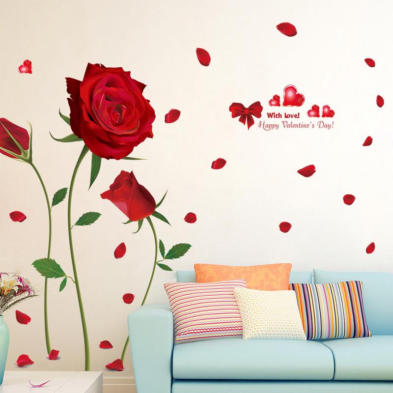 Изображение товара: Красные розы наклейки на стену Гостиная ТВ спальня диван фон стены в комнате нарядные обои из ПВХ