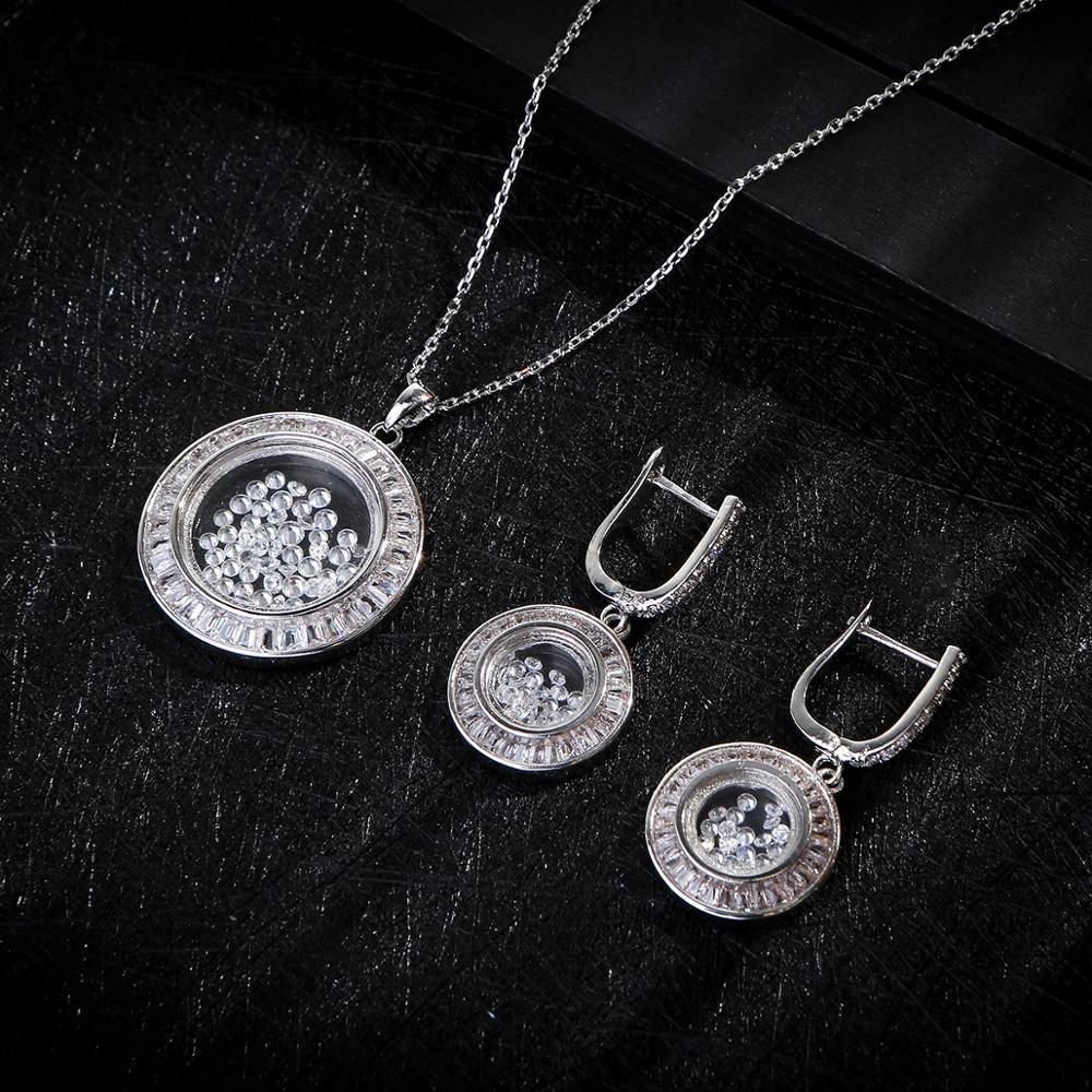 Изображение товара: Роскошный круглый кулон для влюбленных, кубический циркон, ожерелье, серьги, кольцо, набор украшений для женщин, свадебные украшения из Дубая, D1398