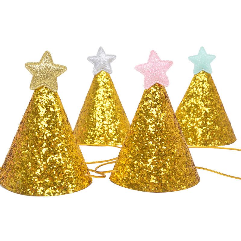 Изображение товара: 10 шт. Мини Милая Мерцающая Золотая звезда в Корейском стиле «сделай сам» бумажная шляпа для празднования вечеринки шапка на день рождения детский Декор для дня рождения