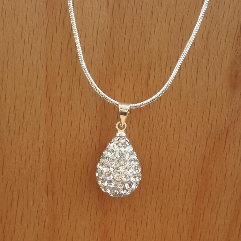 Изображение товара: Колье женское из стерлингового серебра ожерелье с цепочкой, чокер пробы, подвеска с кристаллами в форме капли воды, свадебные украшения, подарки