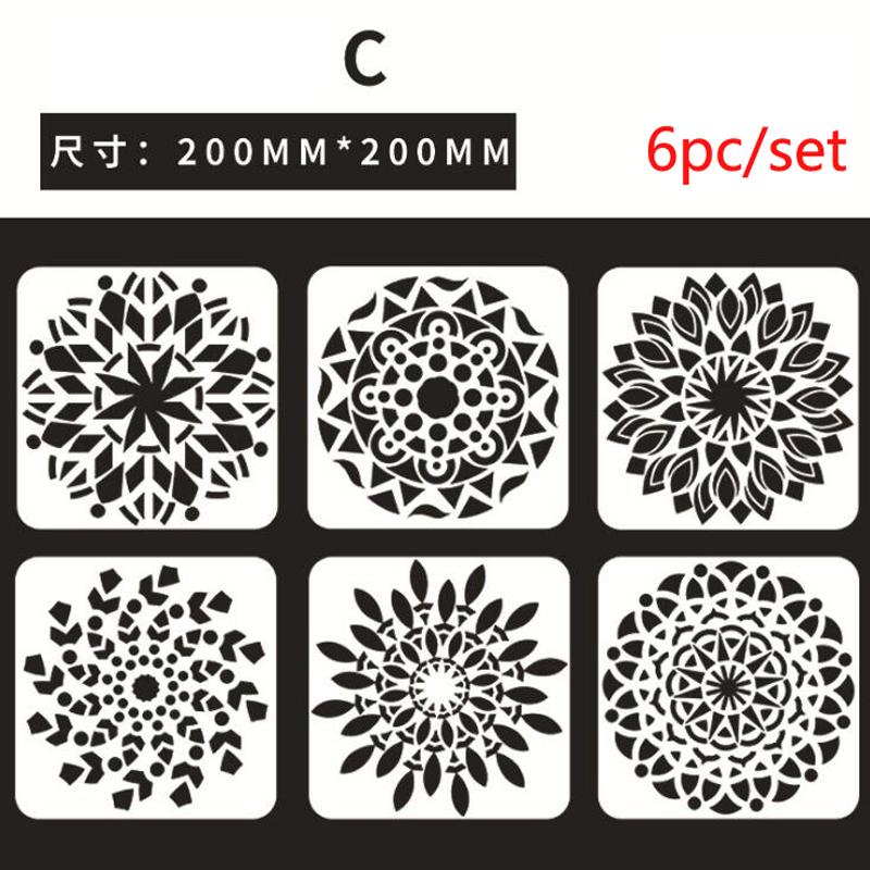 Изображение товара: 6 шт. 20 см трафарет с изображением цветка мандалы Шаблоны Декор Картина Трафаретный Скрапбукинг штамп орнамент альбом тиснением шаблон для повторного использования