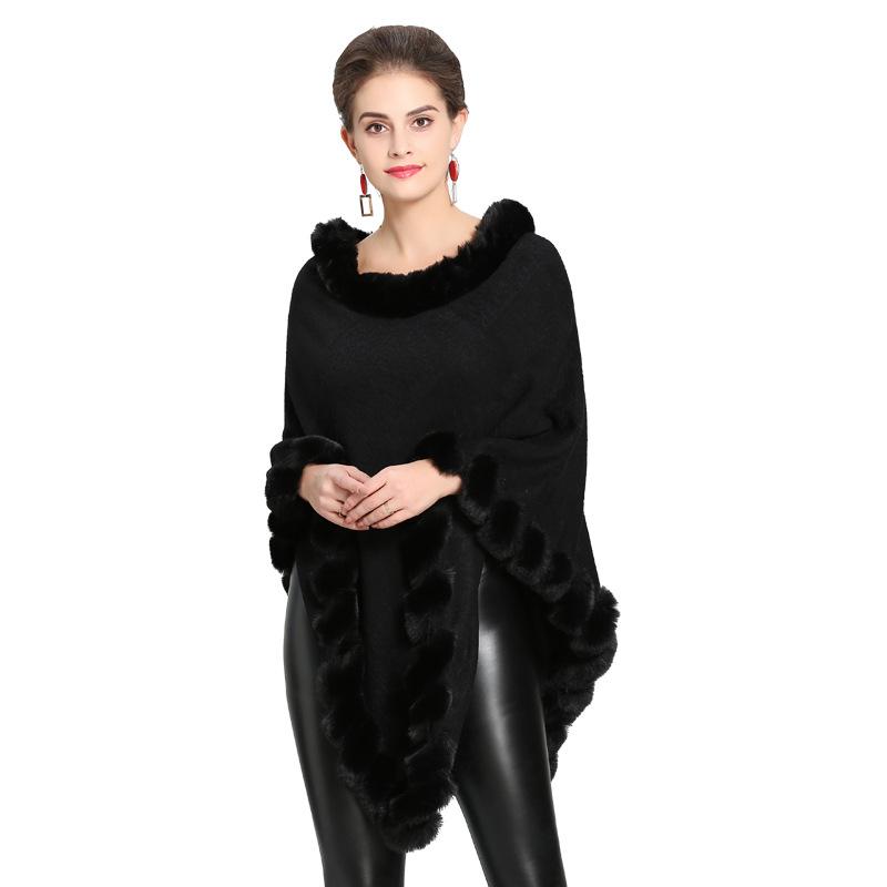 Изображение товара: SC299 2019 Реальный образец, модная женская теплая зимняя шаль из пашмины, меховой воротник, накидка, теплое пончо, Женский Палантин из искусственного кашемира