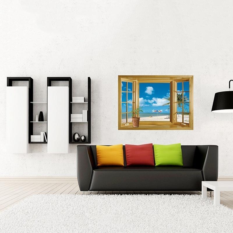 Изображение товара: 3D наклейки с изображением пляжа и окон, морской пейзаж на стену наклеек, художественная роспись, декор для гостиной
