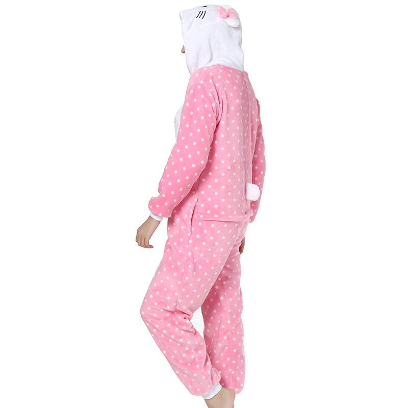 Изображение товара: Взрослая Пижама для женщин Фланелевая Пижама унисекс с милым бантом и рисунком кота Пижама для животных комплект с капюшоном пижамы кигуруми