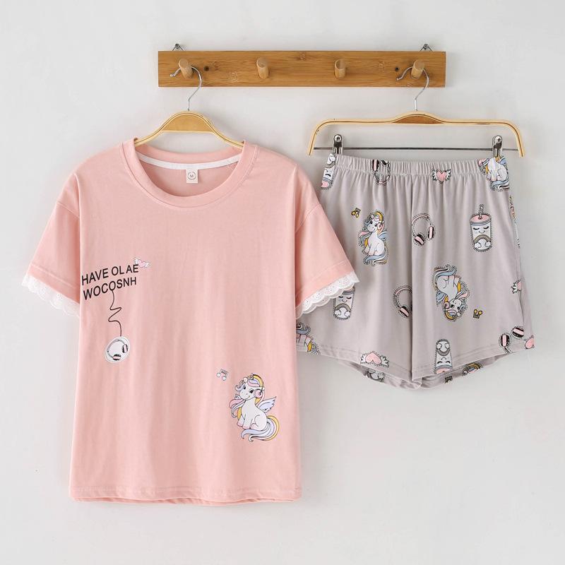 Изображение товара: Женская летняя пижама в Корейском стиле, новинка 2019, Хлопковые женские новые милые шорты с коротким рукавом, тонкие женские пижамные комплекты из двух предметов, пижамный комплект