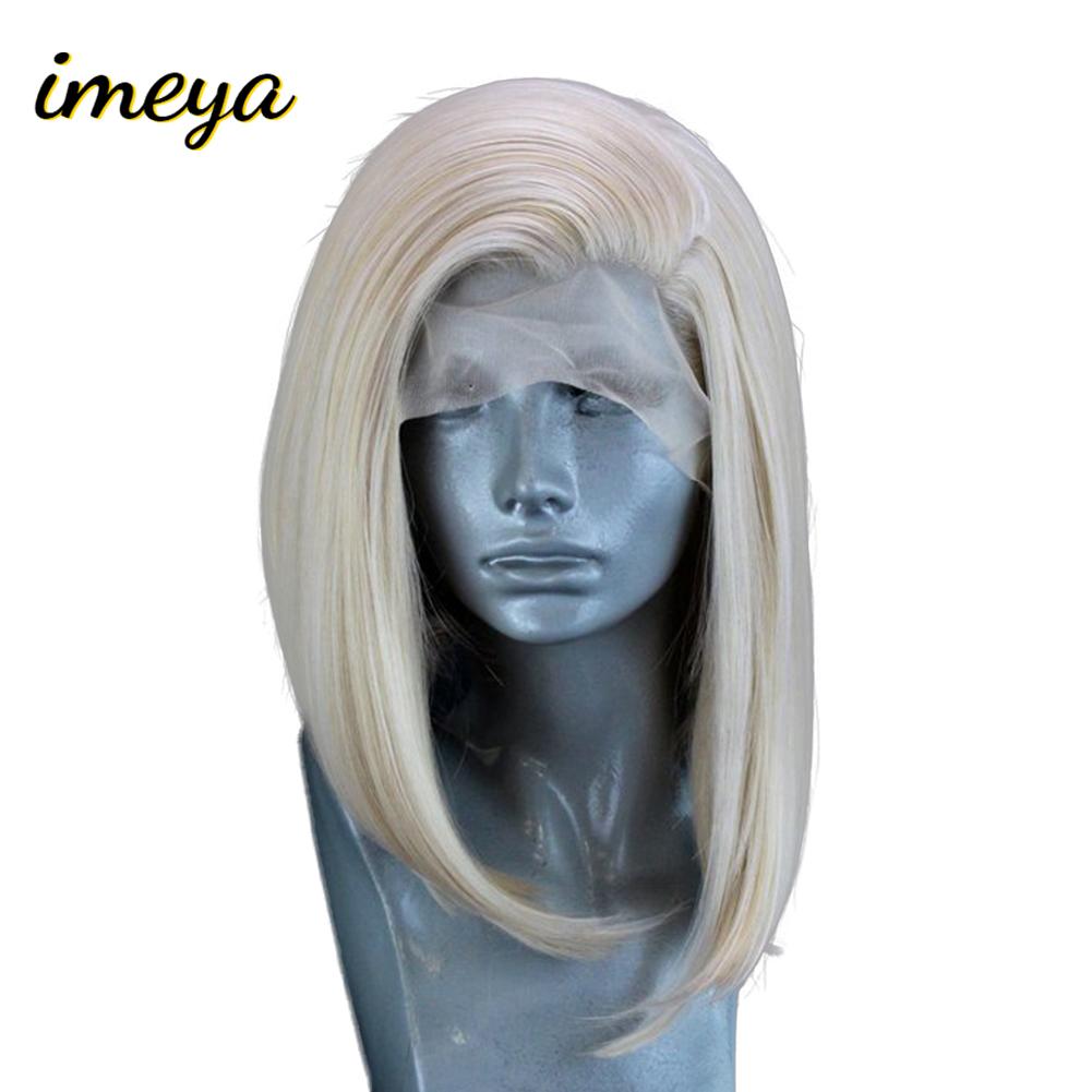 Изображение товара: Imeya светлый цвет короткий Боб синтетические волосы кружевные передние парики с боковой частью высокотемпературные парики для женщин