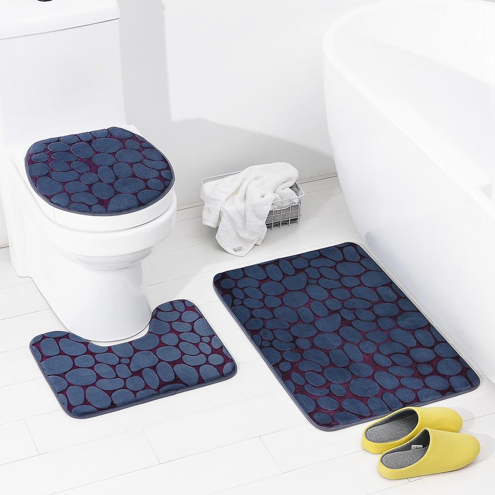 Изображение товара: Водопоглощающий коврик Boxi 3 шт./компл., набор ковриков для ванной, фланелевый Противоскользящий чехол для сиденья унитаза, Коврик для ванны, Противоскользящий коврик для ног