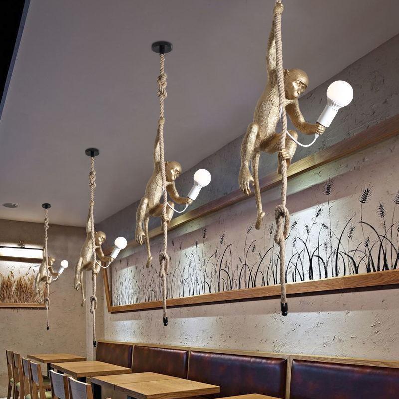 Изображение товара: Современная красивая золотая белая обезьяна, пеньковая веревка, потолочная лампа для детей, украшение для дома, бара, кафе