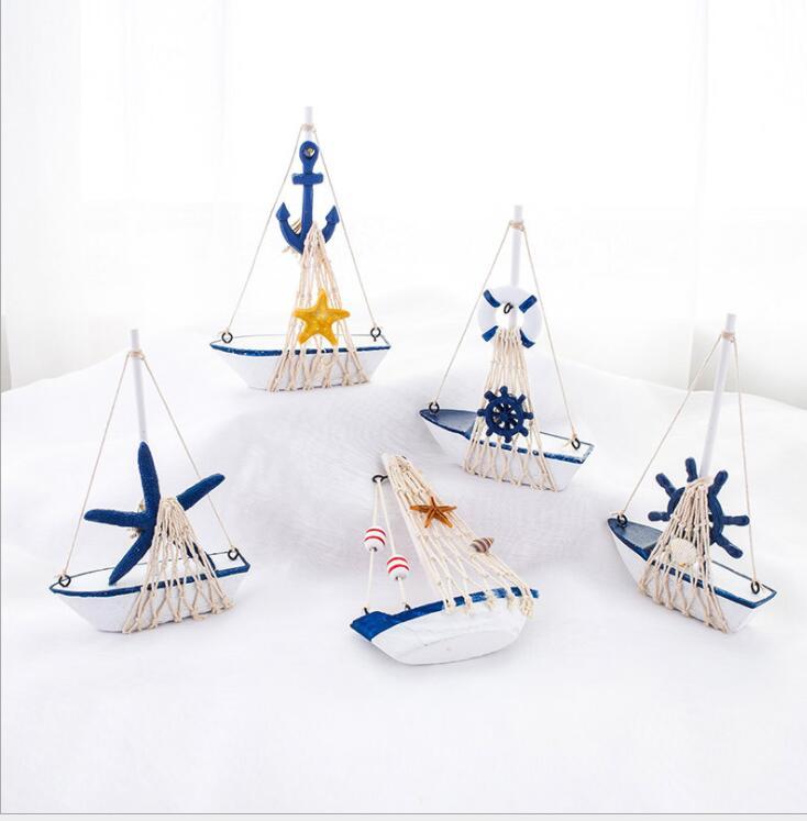 Изображение товара: Новая маленькая средиземноморская сеть Морская звезда парусное украшение деревянная синяя белая полоса модель корабля ремесла домашний Морской Декор