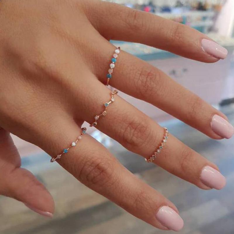 Изображение товара: 4 шт./компл. набор золотых колец с кристаллами в комплекте 2019 винтажные богемные женские обручальные кольца для вечеринки летние ювелирные изделия кольца на палец