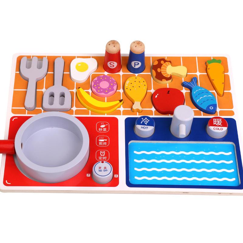 Изображение товара: Детская игра «шеф-повар», деревянная игрушка для косплея, имитация плоских кухонных принадлежностей, инструменты, детская головоломка, Игрушки для раннего развития TY0417