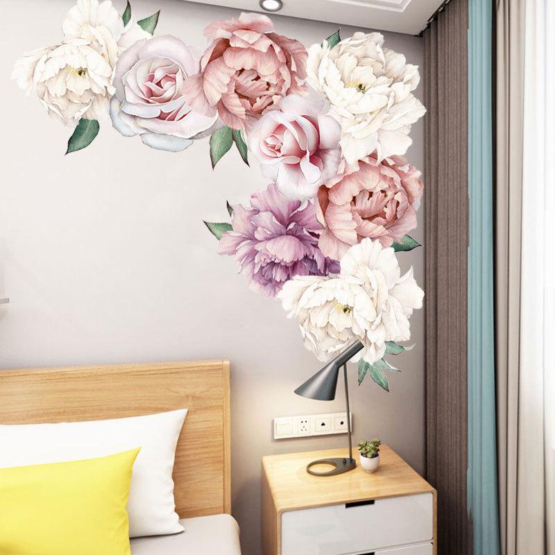 Изображение товара: Пиона, розы, цветы, наклейка на стену, художественные наклейки для детской комнаты, домашний декор, подарок из ПВХ, 40*60 см, высокое качество, домашний художественный настенный стикер