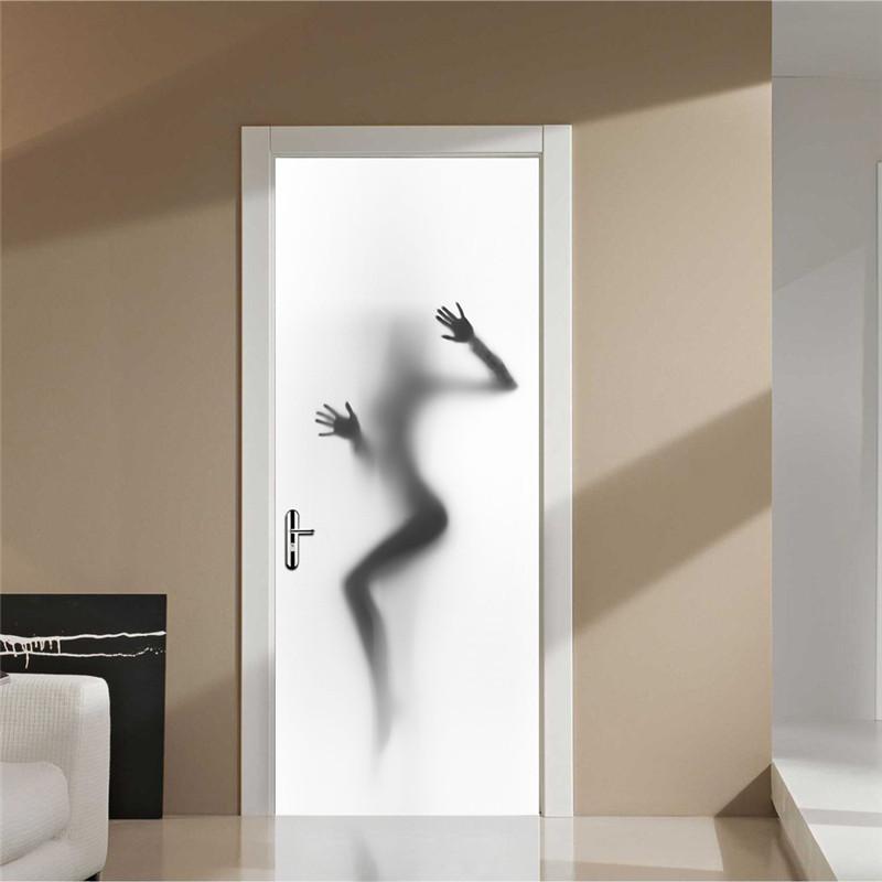 Изображение товара: Женские теневые белые дверные стикеры Настенные спальни постер для домашнего декора ПВХ водонепроницаемые дверные наклейки