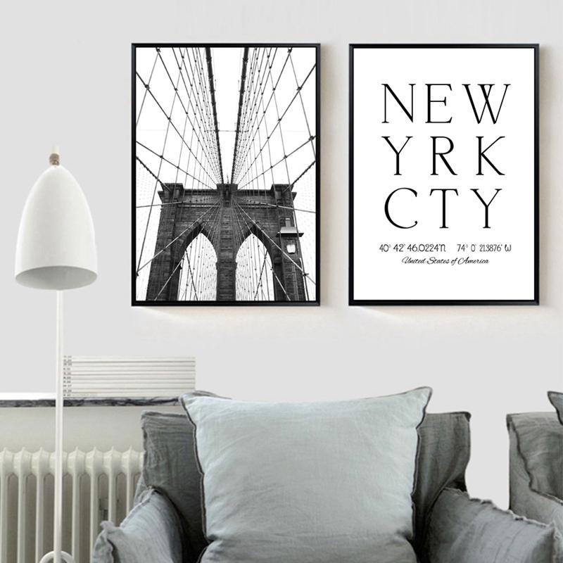 Изображение товара: Современный минималистичный холст Художественная печать картина Нью-Йорк вид постер Бруклин фотография стены для украшения дома