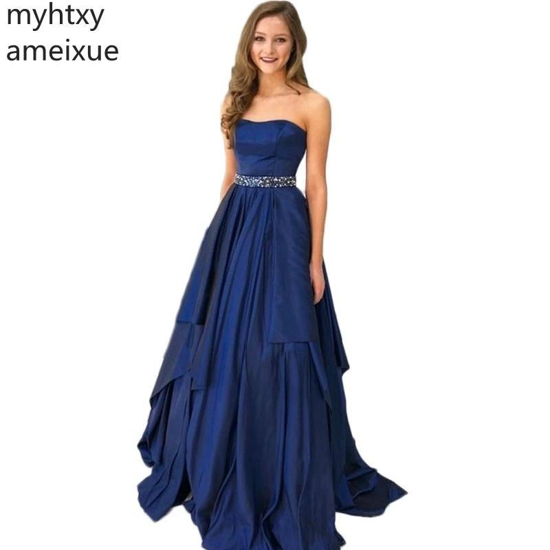 Изображение товара: Navy Sweetheart A-Line Satin Plus Size Blue Tube top Evening Dress Zipper Back Long Party Gown Prom Graduation Robe De Soiree