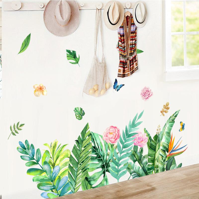 Изображение товара: Тропическое дерево листья цветок бабочка наклейки на стену Сделай Сам растения наклейки на стену для гостиной спальни украшение домашний декор фрески