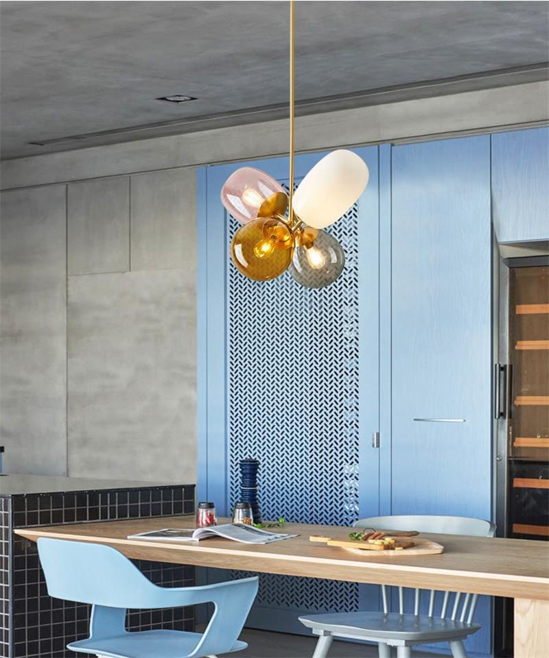 Изображение товара: Подвесное освещение для кухонного островка, современные стеклянсветодиодный лампы разных цветов для гостиной, столовой, подвесное освещение PA0205