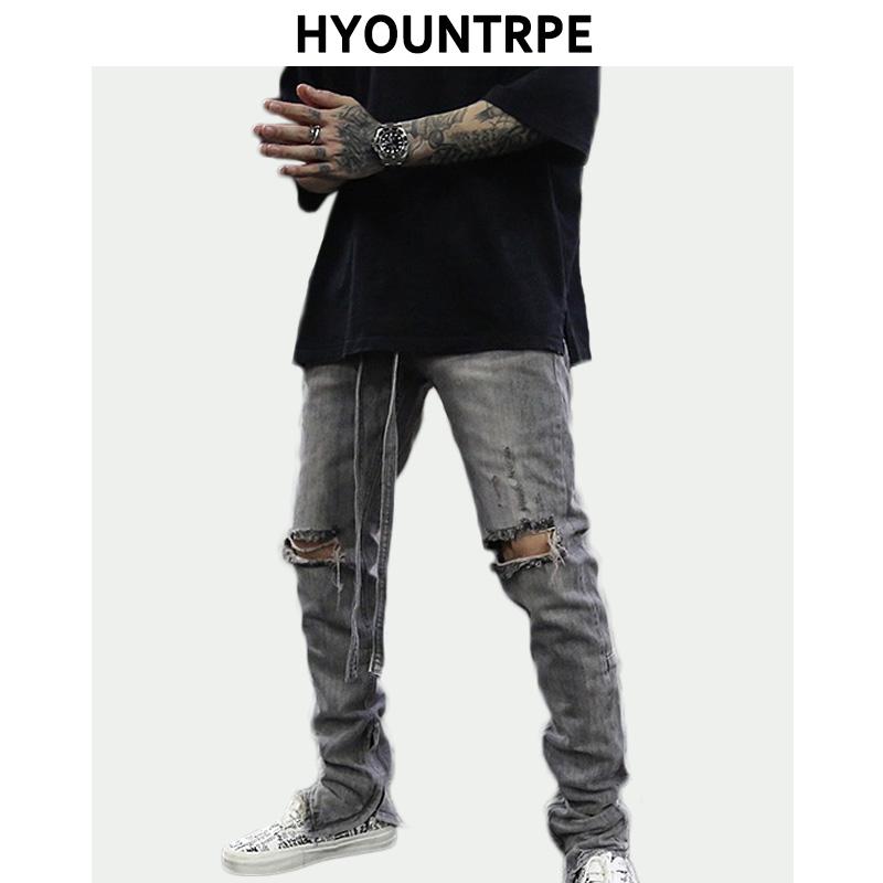Изображение товара: Мужские Винтажные облегающие байкерские джинсы с вырезами на коленях, новая модная уличная одежда, брюки в стиле хип-хоп, джоггеры