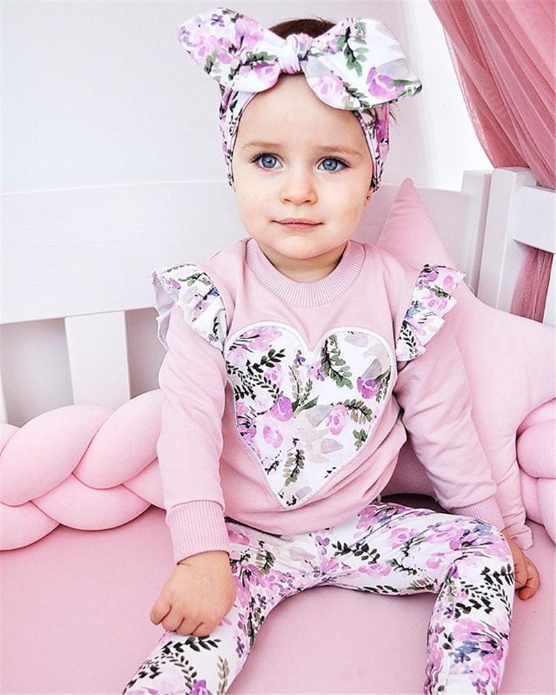 Изображение товара: Повязка на голову PUDCOCO для новорожденных девочек, Топ с длинным рукавом и цветочным принтом, леггинсы, штаны, комплект одежды из 3 предметов для детей от 0 до 4 лет
