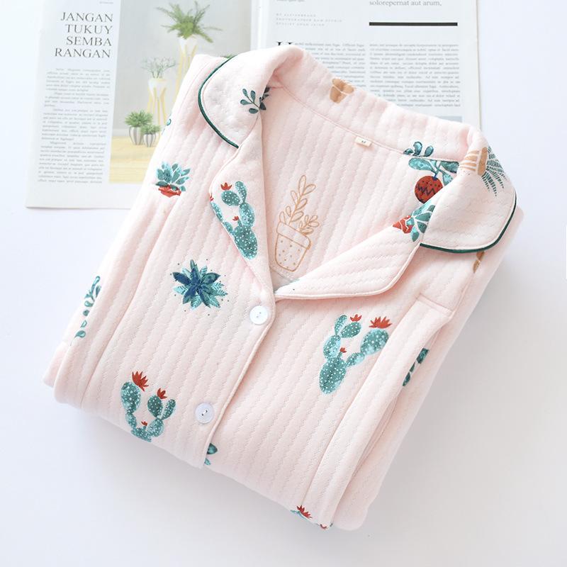Изображение товара: Демисезонный с длинным рукавом Пижама для беременных из хлопка Пижама для беременных комплект Пижама для кормящих мам розовый принт Пижама для кормления грудью Fdfklak