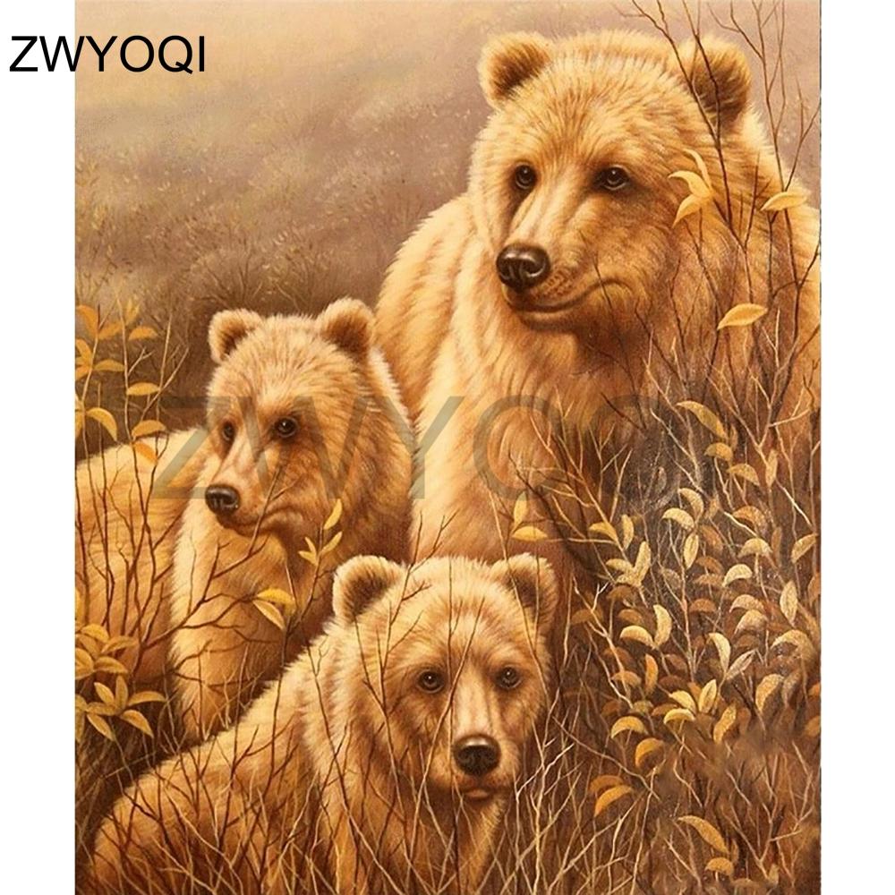 Изображение товара: 5ddiy алмазов картина с изображением мишек, полная квадратная Алмазная вышивка крестиком с животным принтом медвежонка, полный набор для рисования с круглыми камнями и полотном мозаика комплект с рисунком медведя