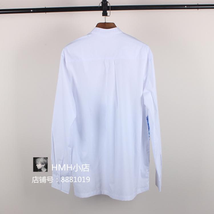 Изображение товара: Мужские и женские дизайнерские рубашки Bigbang Quan Zhilong Gd с синим национальным принтом, Модная белая Свободная рубашка с длинными рукавами