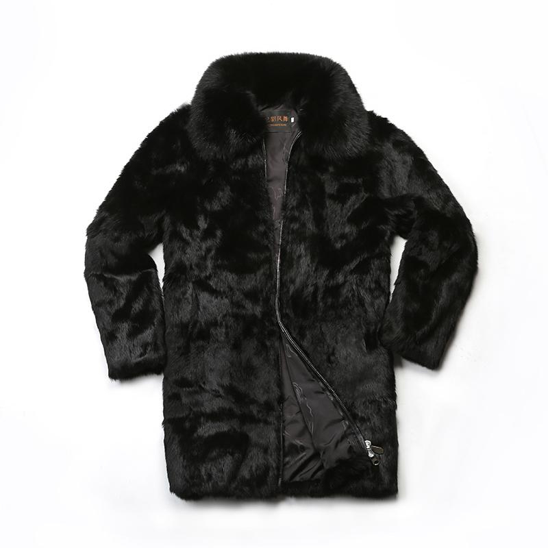 Изображение товара: Пальто мужское из натуральной кожи, меховая верхняя одежда с воротником из лисьего меха, пальто из кроличьего меха, пушистая куртка, теплая верхняя одежда, зима