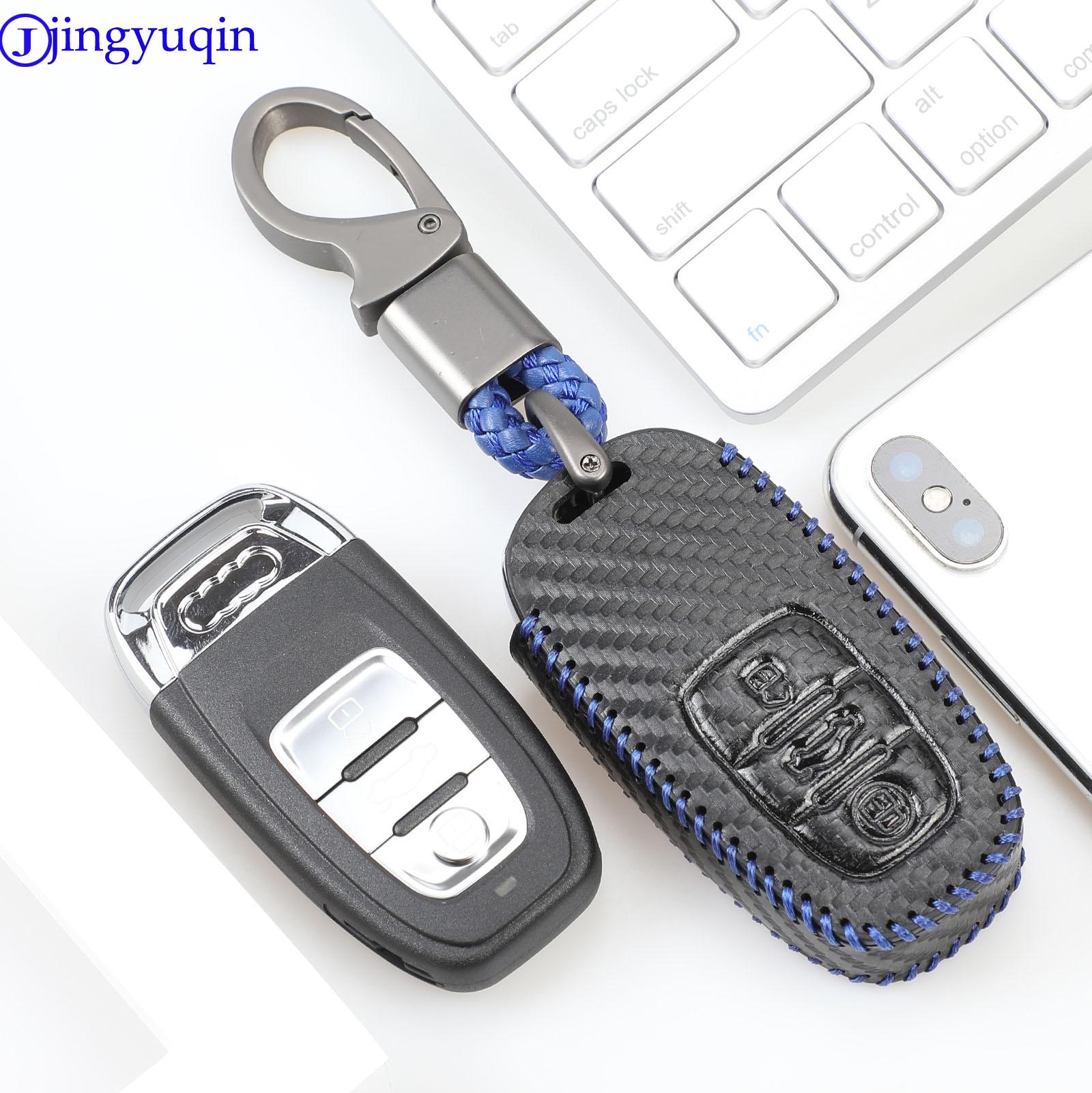 Изображение товара: Кожаный карбоновый чехол jingyuqin 3B для автомобильного ключа, чехол для Audi A1 A3 A4 A5 A6 A7 A8 Quattro Q3 Q5 Q7 2009 2010 2011 2012 2013 2014 2015
