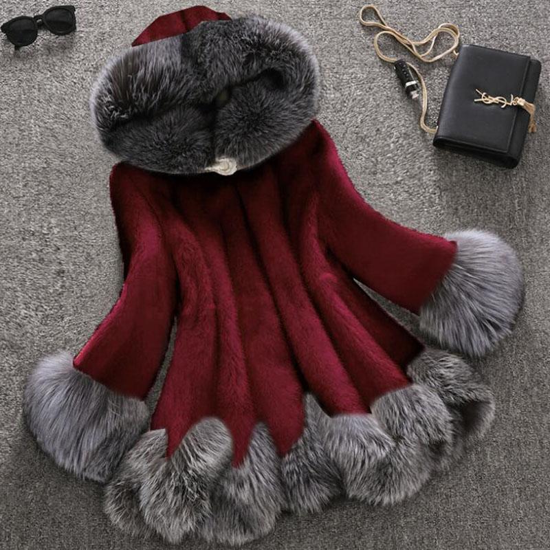 Изображение товара: Женское пальто из искусственного меха, сезон осень-зима 2021, Норковое меховое пальто, плюшевое толстое пальто из искусственного меха лисы с капюшоном, женская верхняя одежда, модель 6XL C71