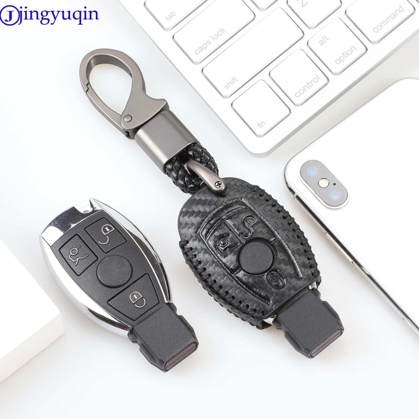 Изображение товара: Чехол для автомобильного ключа jingyuqin, кожаный карбоновый чехол 3B для Mercedes benz CLS CLA GL R SLK AMG A B C S class