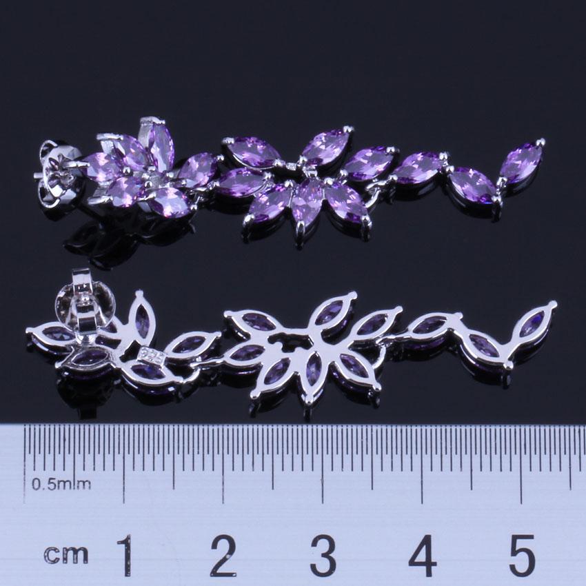 Изображение товара: Великолепные Длинные висячие серьги V0345 с фиолетовым кубическим цирконием и серебряным покрытием