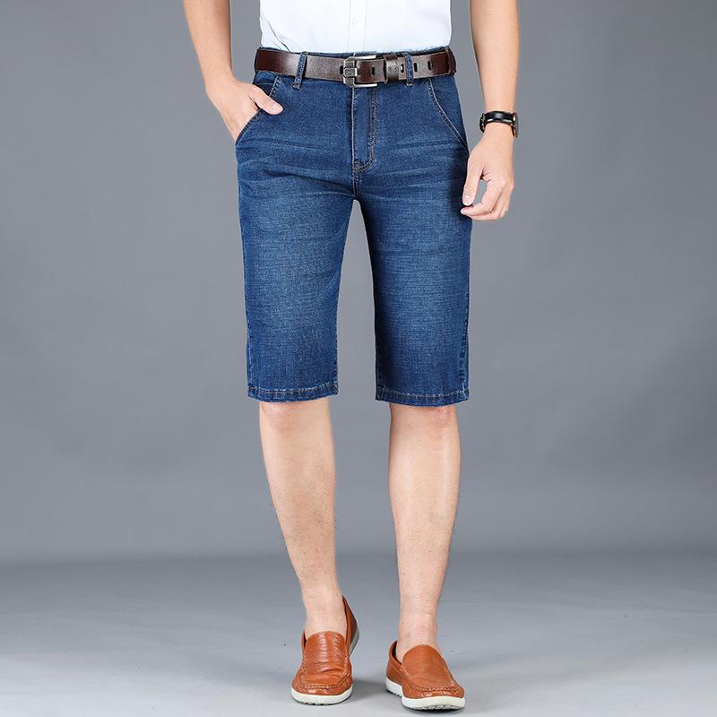 Изображение товара: Шорты мужские джинсовые однотонные, хлопок, средняя эластичность, повседневные облегающие, до колен, мягкие простые, лето 2019