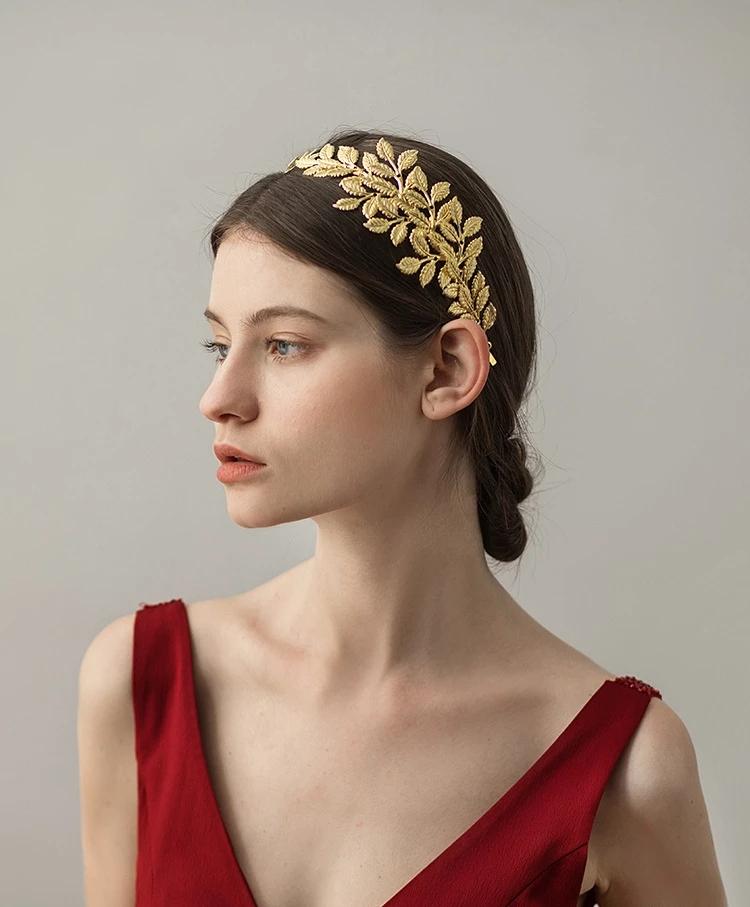 Изображение товара: Греческая диадема в римском стиле с золотыми и металлическими листьями, свадебная корона, повязка на голову для невесты, аксессуары для волос для женщин и девочек