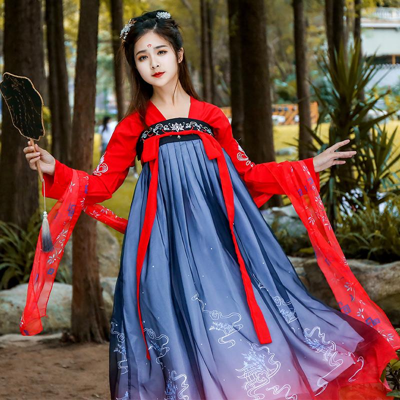 Изображение товара: Традиционный костюм ханьфу для женщин для восточных старинных танцев, наряд для народного фестиваля, сказочное платье, одежда для выступлений и сцены DF1009