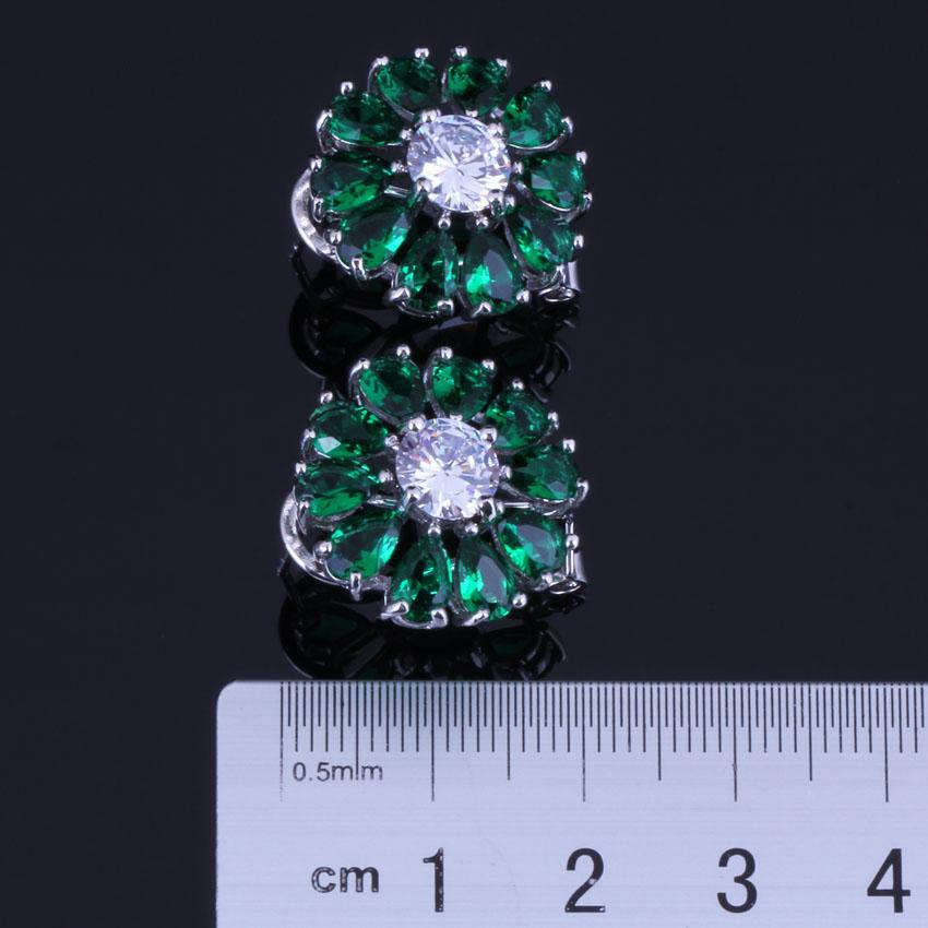 Изображение товара: Очаровательный зеленый кубический цирконий Белый CZ Посеребренные Ювелирные наборы серьги кулон цепь кольцо V0313