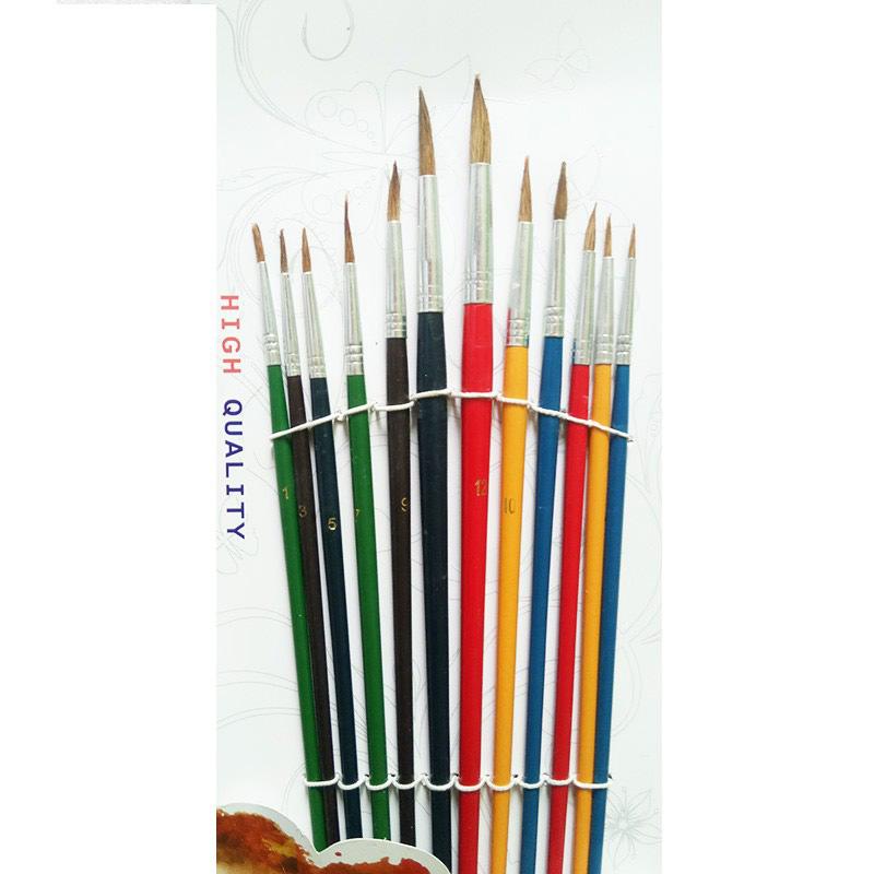 Изображение товара: Кисти для рисования из шерсти ворса, деревянная ручка, акварель, набор кисть для рисования, ручка для обучения, масляная Акриловая картина, 12 шт./компл.