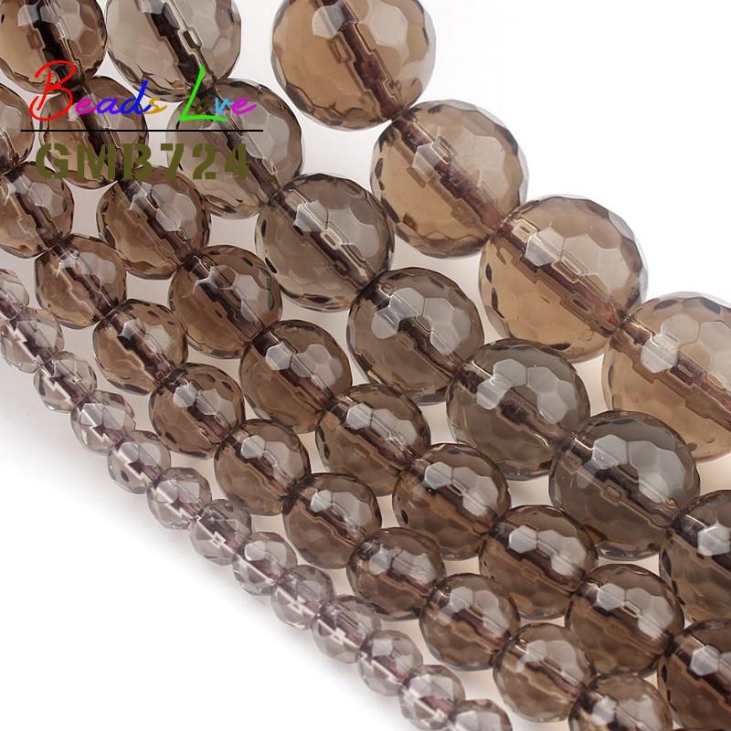 Изображение товара: Граненый дымчатый кварц камень 4681012 мм, круглые бусины для самостоятельного изготовления ювелирных изделий Шарм Стекло браслет с украшением в виде кристаллов Perles 15''