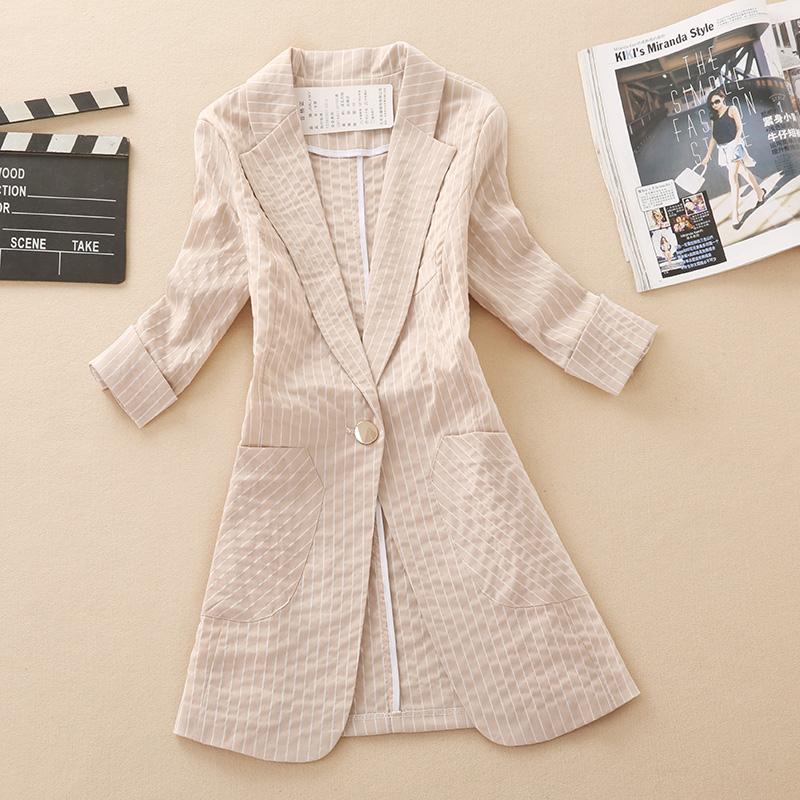 Изображение товара: Women blazers and jackets linen striped suit temperament long coat female summer new seven-point sleeves slim thin small suit