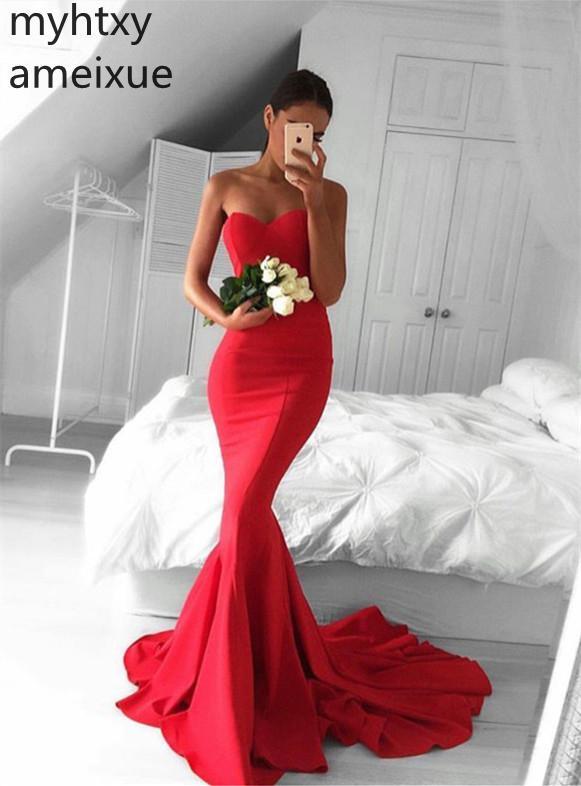 Изображение товара: Женское атласное вечернее платье до пола, красное платье без рукавов с юбкой-годе, на молнии сзади, сексуальное платье для выпускного вечера, 2021